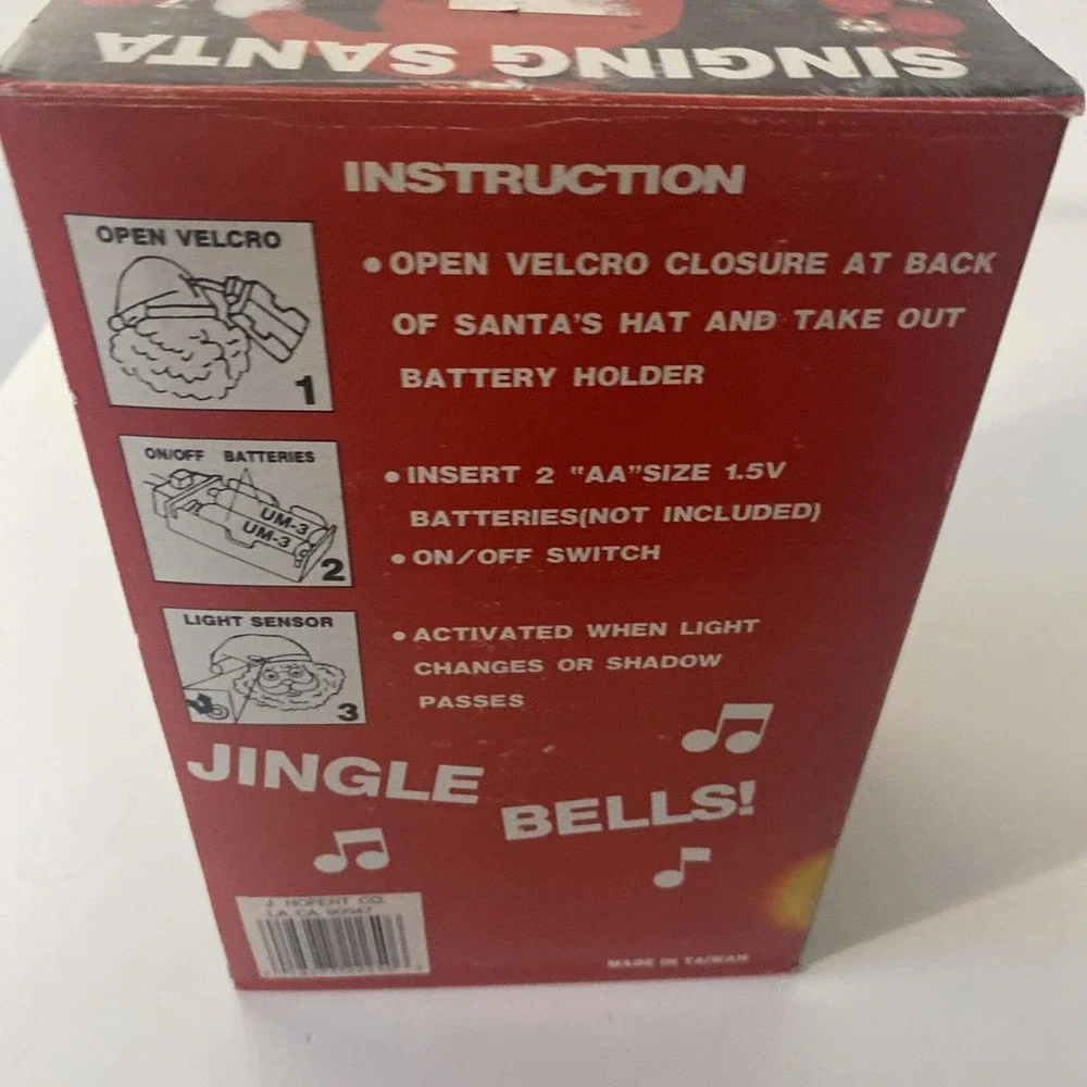 Vintage Christmas Singing Santa Head Light Sensor Jingle Bells Holiday Greetings